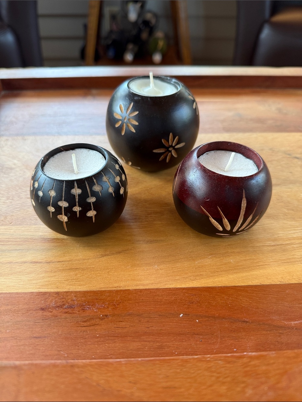 Set of 3 Decorative Tea Light Holders - Brown and Dark Red - Unbranded